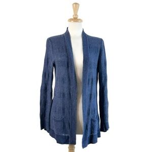 TALBOTS Cardigan Medium Dusty Blue Linen Open Front Pockets Lightweight Sweater